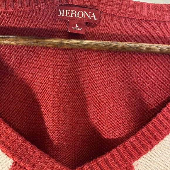 EUC Merona Red/White Argyle V-neck Sweater size L - Picture 4 of 5